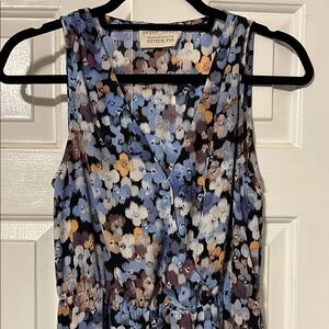 Blue Sleeveless Dress with Floral Pattern